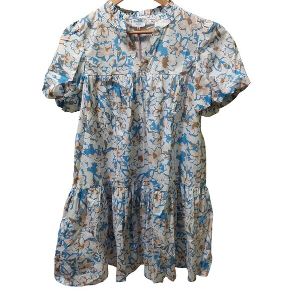 Voy Dresses & Skirts - NWT Voy Blue/Brown Floral Escape Bubble Sleeve Tiered Dress~SMALL
